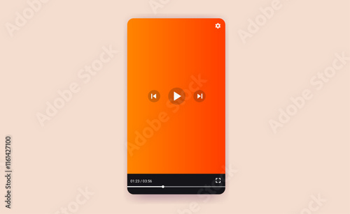 Mobile phone video player window with buttons - Smartphone frame with multimedia controllers, play button and ui elements. Vector illustration template mockup