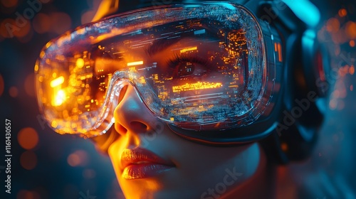 Wallpaper Mural Woman wearing futuristic glasses, city lights reflected. Torontodigital.ca