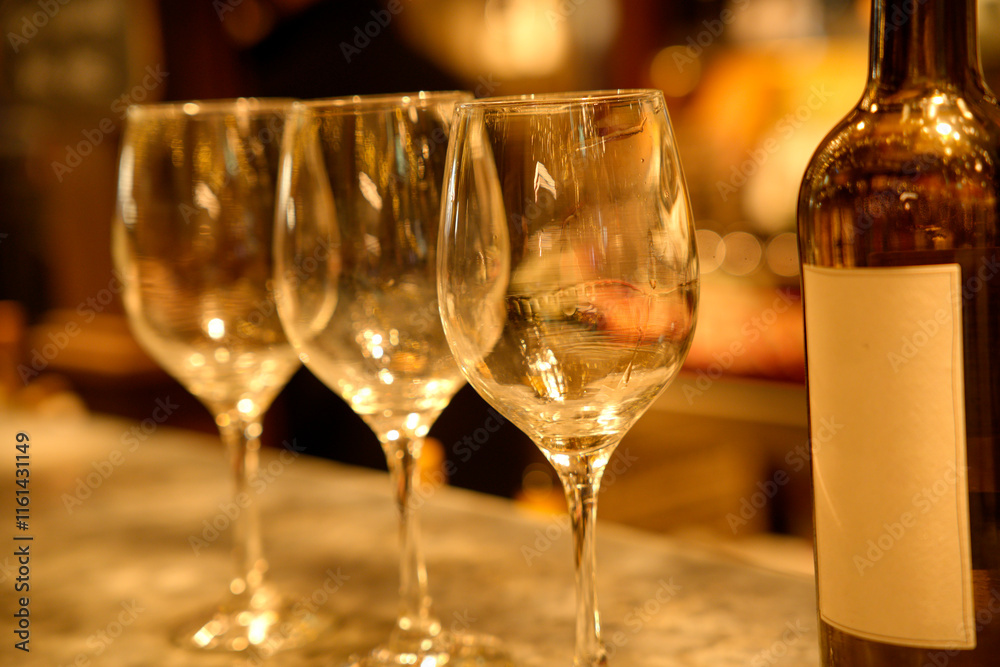 empty wine glasses in bar empty wine glasses in bar