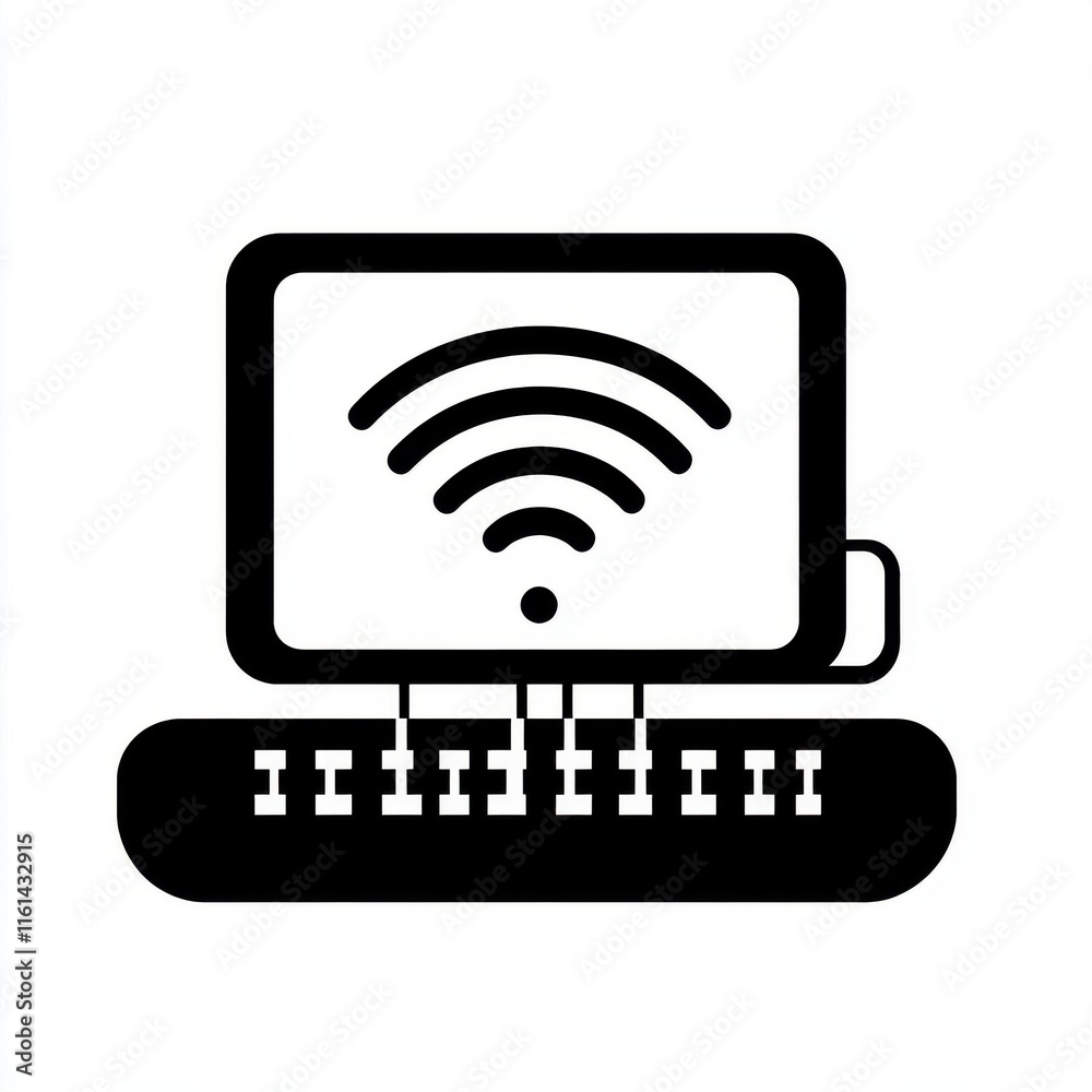 Stylized illustration of a wireless device with signal bars, emphasizing connectivity and technology. Stylized illustration of a wireless device with signal bars, emphasizing connectivity and technology.
