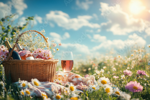 Romantic Picnic Basket in Wildflower Meadow 