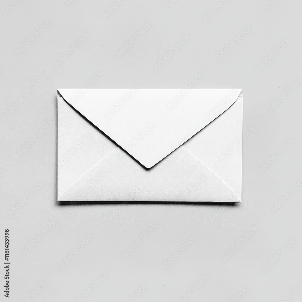 A sleek white envelope with a pointed flap, set against a minimalistic light gray background. A sleek white envelope with a pointed flap, set against a minimalistic light gray background.