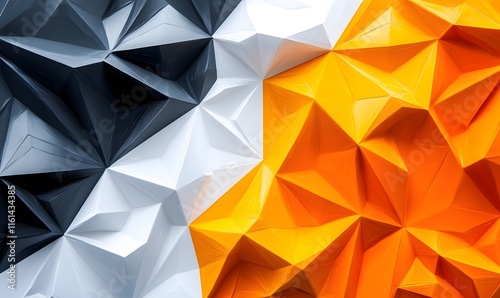 Abstract geometric background with black, white, and orange low poly design. photo