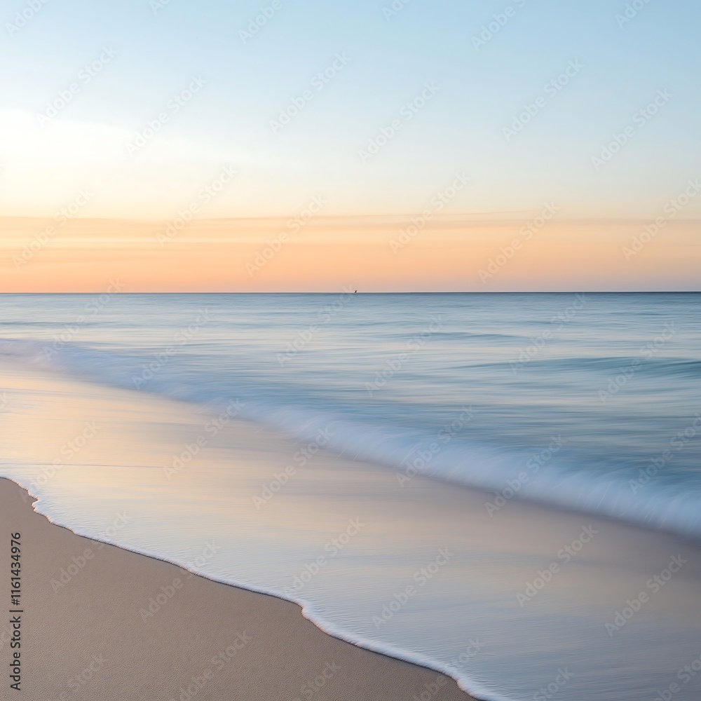 Serene moments at the beach during dawn with soft waves and pastel skies enhancing tranquility Serene moments at the beach during dawn with soft waves and pastel skies enhancing tranquility