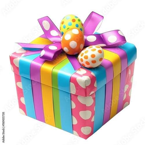 transparent PNG image of  Easter   gift boxes and colorful easter eggs