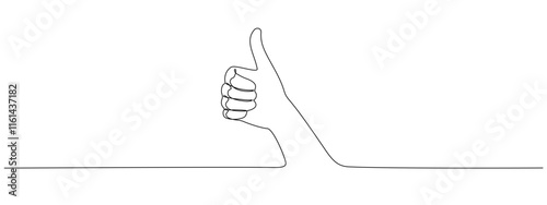 Thumb up in one continuous line. Symbol of goodness . Positive gesture showing like sign in single line style . Vector editable stroke