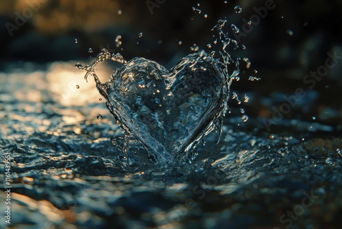 Water splash in the form of a heart, showcasing best-quality detail and precision. photo