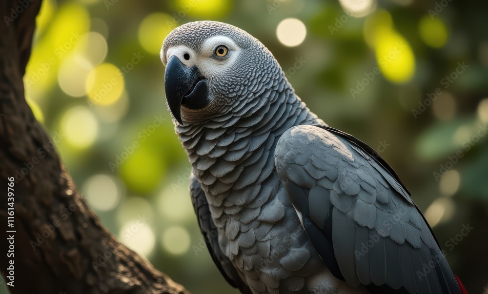 Majestic gray parrot perched elegantly Majestic gray parrot perched elegantly