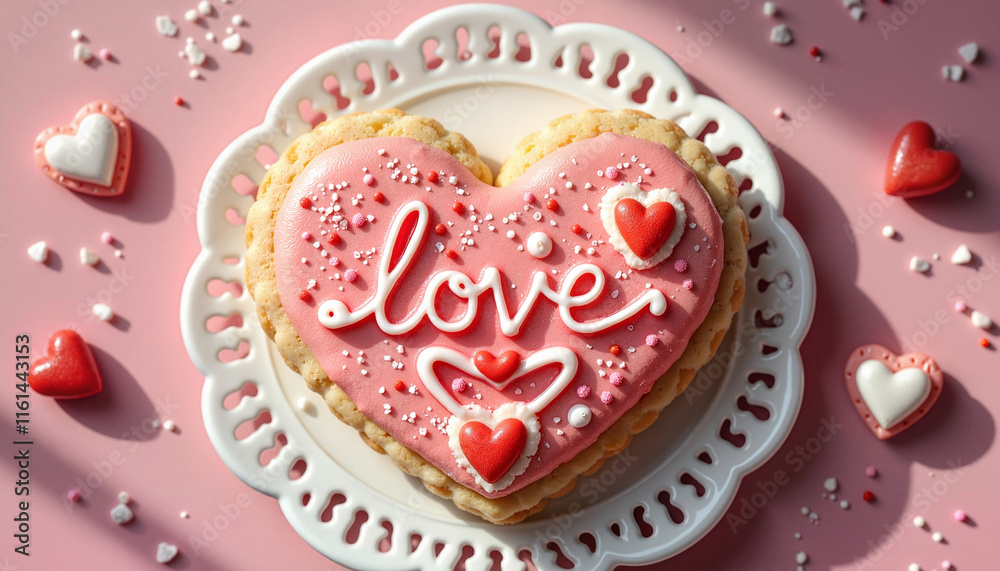 Valentine's Day cookie in heart shape with Valentine's Day cookie in heart shape with