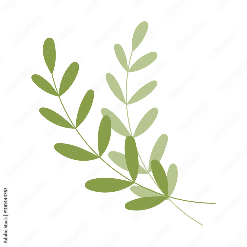 Naklejka premium A leafy green plant with a stem and a leaf. The leaf is green and has a pointed tip