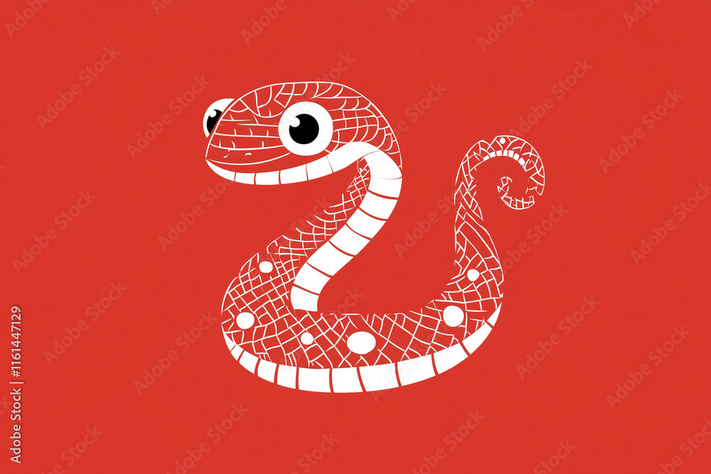 Fototapeta premium Cute snake, Chinese paper-cut style, Chinese New Year