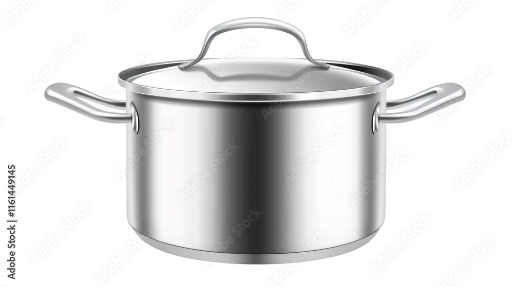 Stainless steel saucepan with lid, handles and transparent background, perfect for cooking and kitchenware designs Stainless steel saucepan with lid, handles and transparent background, perfect for cooking and kitchenware designs