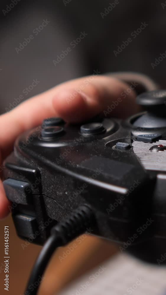 vertical video Child playing videogames holding a controller in his hands
