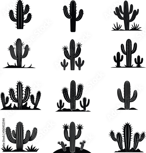 cactus vector, icon vector illustration, cactus silhouette  set.