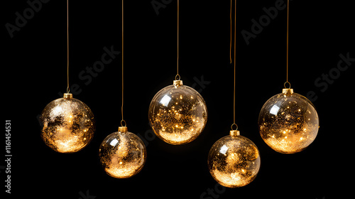 Latex orbs suspended in mid-air reverberate with festive sparkle, their golden sheen radiating happiness and. Reverberate. Illustration
