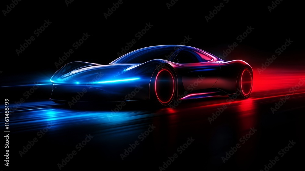 Futuristic Sport Car in Motion Captured with Striking Neon Light Effects and Design Futuristic Sport Car in Motion Captured with Striking Neon Light Effects and Design