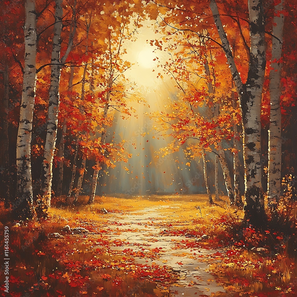 Fototapeta premium Best autumn forest path golden horizon high resolution image