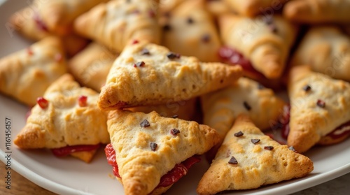 Hamantaschen cookies filled with various sweet fillings photo