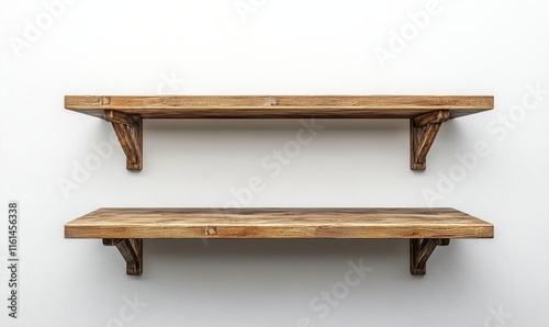 Stylish Wooden Shelves with Rustic Brackets Against a Minimalist Background