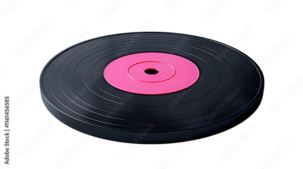 3D vinyl record with a bright pink center label, blending classic music themes with modern design. 3D vinyl record with a bright pink center label, blending classic music themes with modern design.
