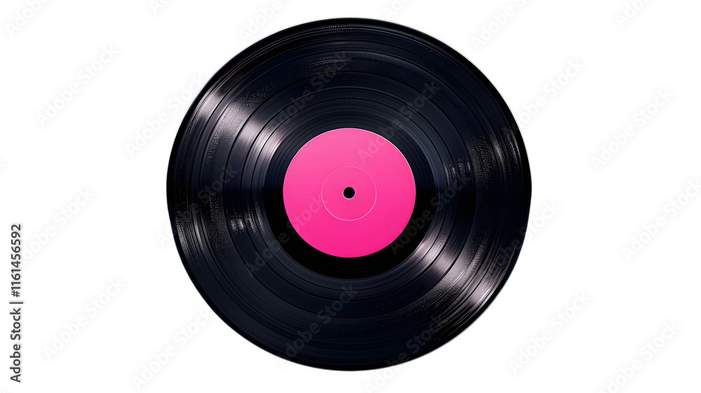 3D vinyl record with a bright pink center label, blending classic music themes with modern design. 3D vinyl record with a bright pink center label, blending classic music themes with modern design.