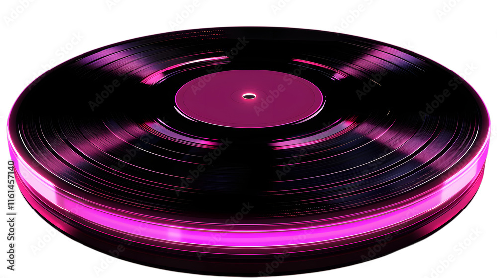 3D vinyl record with a bright pink center label, blending classic music themes with modern design. 3D vinyl record with a bright pink center label, blending classic music themes with modern design.