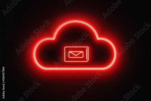 Stylized neon red cloud symbol with an envelope, representing email and cloud storage concepts.