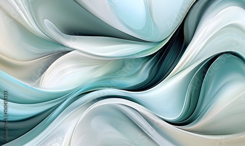 Abstract swirling teal, white, and cream waves.