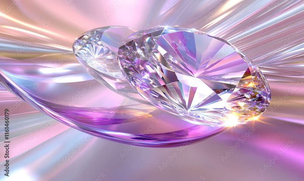 Two sparkling diamonds on iridescent surface. Two sparkling diamonds on iridescent surface.