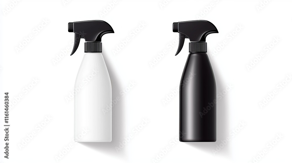 Spray bottle with trigger mockup Black and white plastic cleaner packaging for detergent or disinfectant Realistic vector Spray bottle with trigger mockup Black and white plastic cleaner packaging for detergent or disinfectant Realistic vector