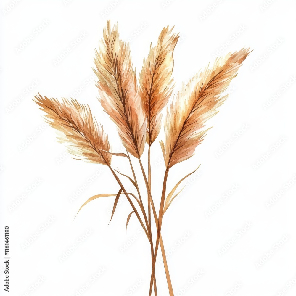 Watercolor dried pampas branch object illustration. Watercolor dried pampas branch object illustration.
