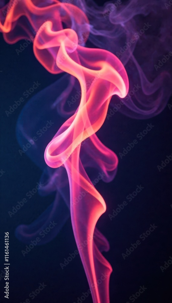 Fototapeta premium Dazzling smoke veils swirl under LED lights in a darkened room, motion, smoke, ambiance