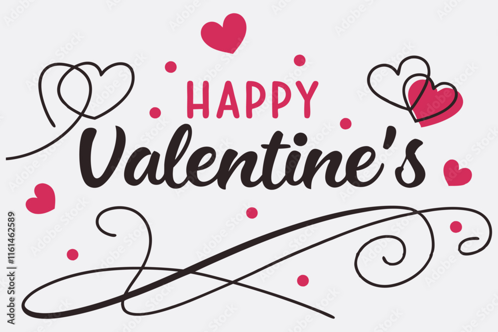 Happy Valentine's Day in a bold script typography design. Happy Valentine's Day in a bold script typography design.