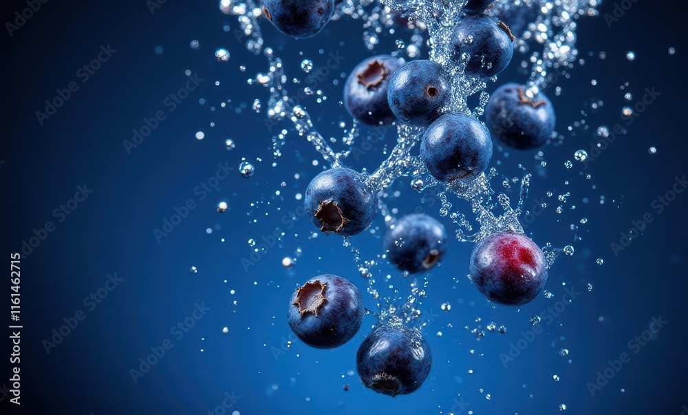 Fresh blueberries splashing in water. Fresh blueberries splashing in water.