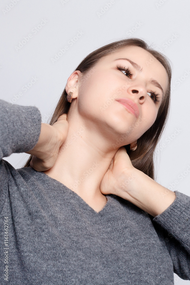Throat Pain. Closeup Of Sick Woman With Sore Throat Feeling Bad Throat Pain. Closeup Of Sick Woman With Sore Throat Feeling Bad