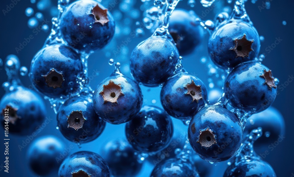 Fresh blueberries splashing in water Fresh blueberries splashing in water