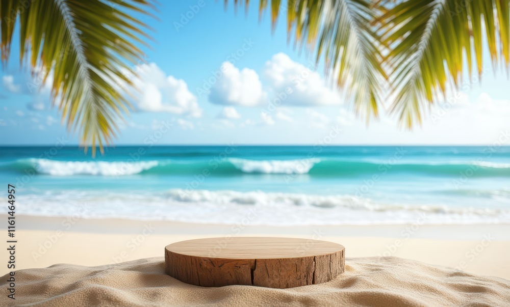 Serene beach scene with wooden platform Serene beach scene with wooden platform