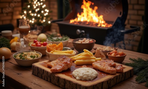 Delicious barbecue feast with grilled fish