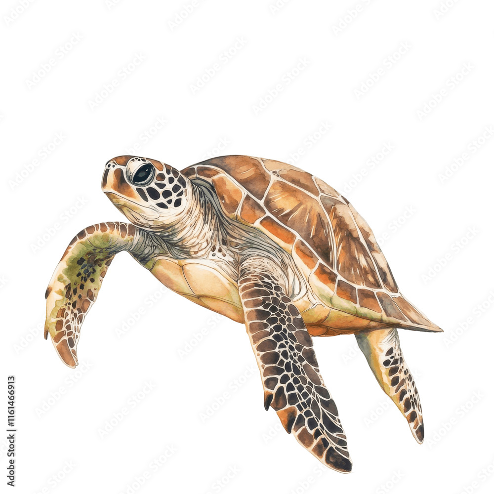 Fototapeta premium Sea turtle watercolor illustration, swimming gracefully. .png transparent background