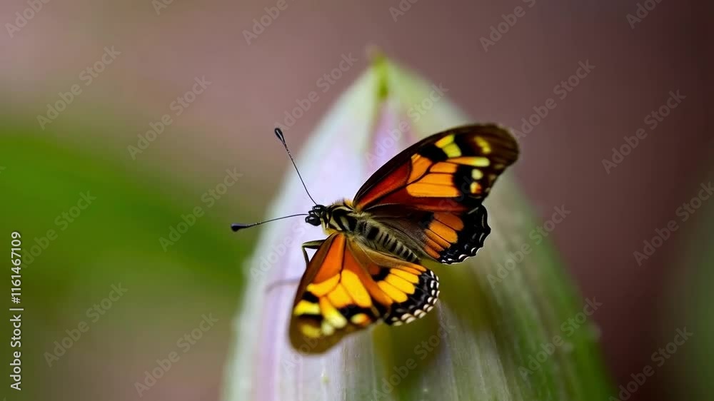 Colorful Butterfly Perched on a Green Leaf in a Lush Garden During a Sunny Afternoon Colorful Butterfly Perched on a Green Leaf in a Lush Garden During a Sunny Afternoon