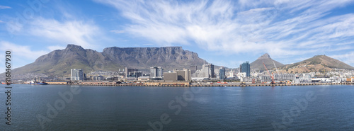 Panoramic view of cape Town waterfront and Table Mountain from sea in cape Town, South Africa on 19 December 2024