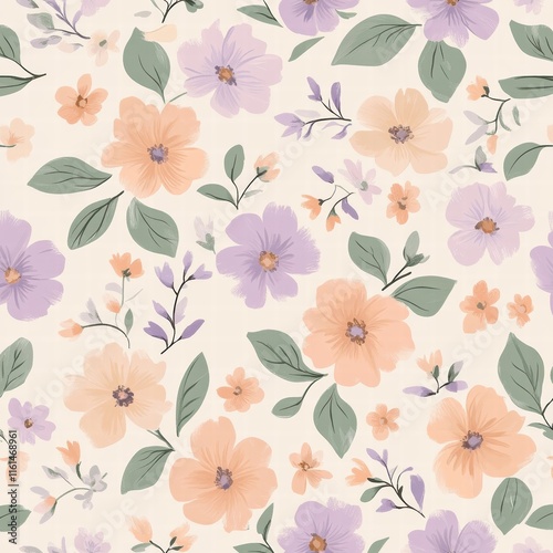 Wallpaper Mural Floral pattern featuring delicate flowers in soft hues with green leaves on a light background, perfect for various design uses. Generative AI Torontodigital.ca