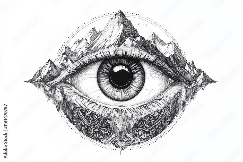 Obraz premium Black and white drawing of the eye inscribed in a circle. 