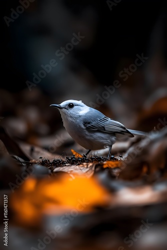 Rare white-plumed antbird following army ant swarm photo