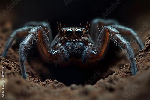 Rare Goliath bird-eating spider emerging from burrow photo