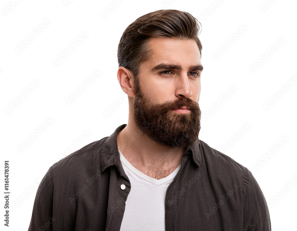 Young man with three days beard isolated on white background, cutout