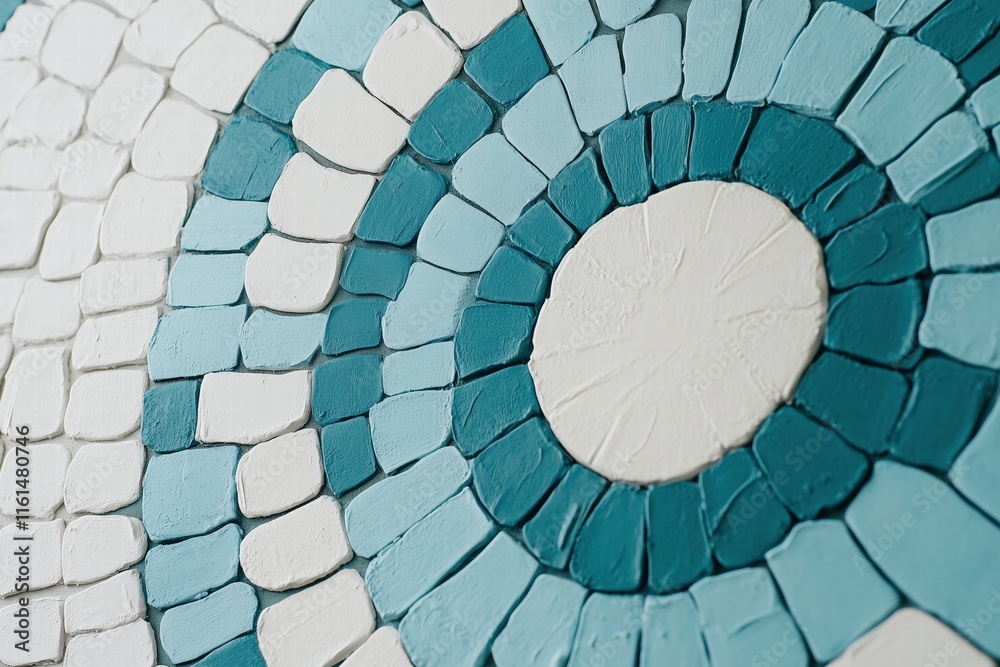 Naklejka premium Abstract circular mosaic pattern in blue and white tones. artistic geometric design