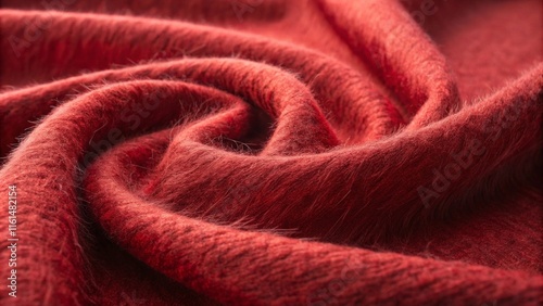 Luxurious red textile with soft woolen texture and intricate folds