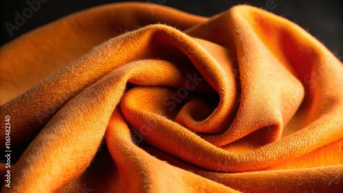 Close-up of luxurious orange fabric with intricate folds and rich texture