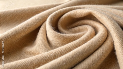 Close-up of soft beige cashmere fabric in spiral pattern